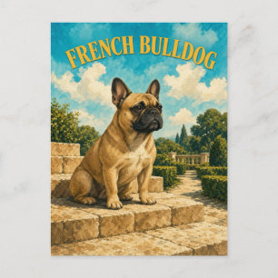 Cartão Postal Bulldog Francês, Arte de Cachorro em Aquarela Vint