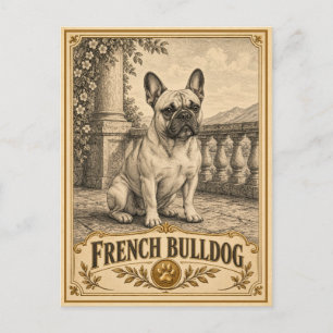 Cartão Postal Bulldog Francês, Cachorro de Herança Vintage
