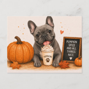 Cartão Postal Bulldog Francês Cinza Espécie de Abóbora Quente