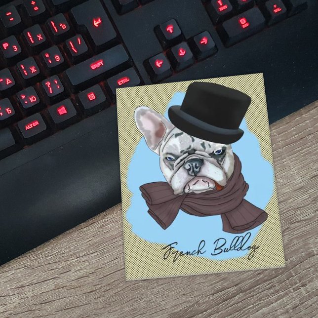 Cartão Postal Bulldog francês de chapéu e cachecol (Criador carregado)