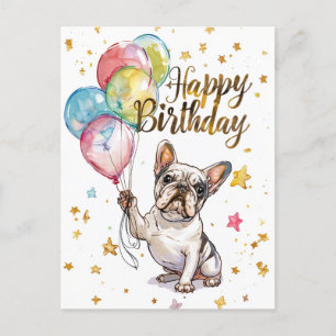 Cartão Postal Bulldog Francês Feliz Aniversário