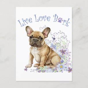 Cartão Postal Bulldog Francês Floral