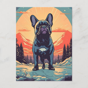 Cartão Postal Bulldog Francês floresta de montanha de inverno du