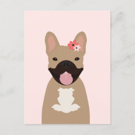 Cartão Postal Bulldog Francês Sorrindo Flores Rosa