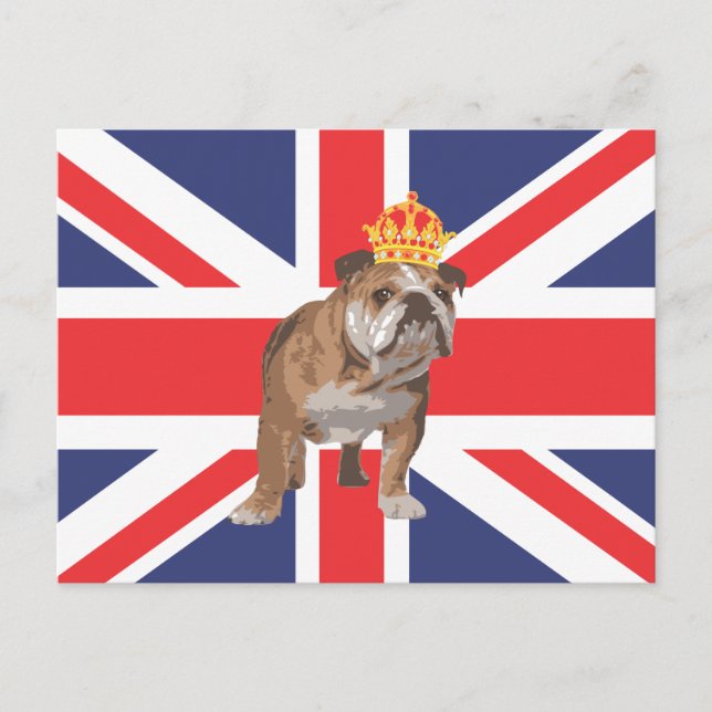 Cartão Postal Bulldog Inglês com Coroa e União Jack (Frente)