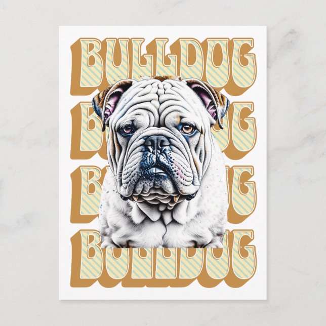 Cartão Postal Bulldog Inglês com Fonte Retroativa (Frente)