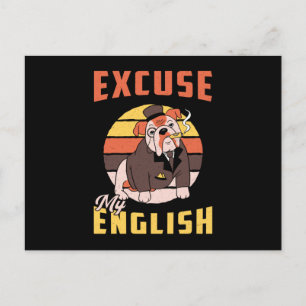 Cartão Postal Bulldog Inglês Desculpe Meu Inglês Vintage Engraça