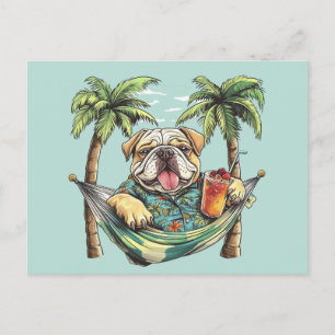 Cartão Postal Bulldog Inglês em Top Havaiano