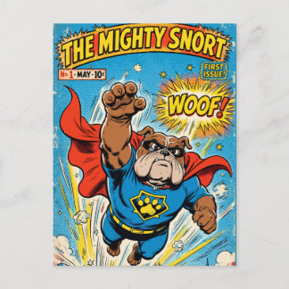Cartão Postal Bulldog Superhero Flying with Cape