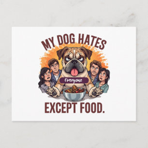 Cartão Postal Bulldog Todos Exceto Comida Cartoon Engraçado
