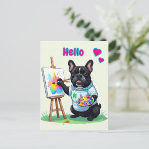 Cartão Postal Bulldogue Francês Artista French Bulldog