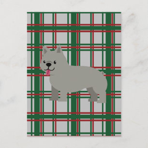 Cartão Postal Bulldogue Francês Cinza, Xadrez de Natal