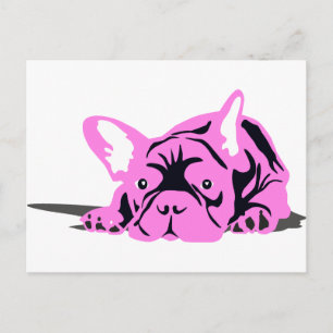 Cartão Postal Bulldogue Francês rosa preto branco