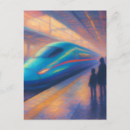 Cartão Postal Bullet Train Arrival - Pastel Painting Style