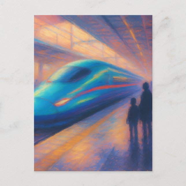 Cartão Postal Bullet Train Arrival - Pastel Painting Style (Frente)