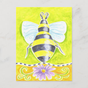 Cartão Postal Bumble Bee e Purple Daisy