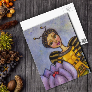 Cartão Postal Bumble Bee Fairy no Cartão-postal da Flor