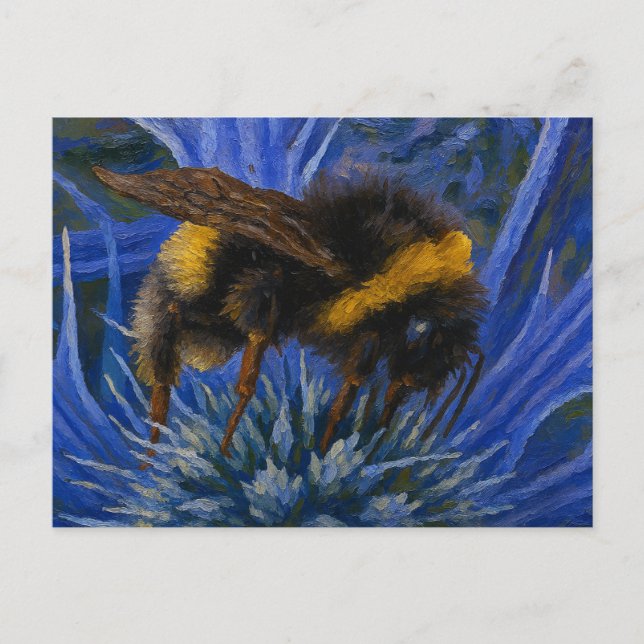 Cartão Postal Bumblebee sobre o Thistle Azul (Frente)