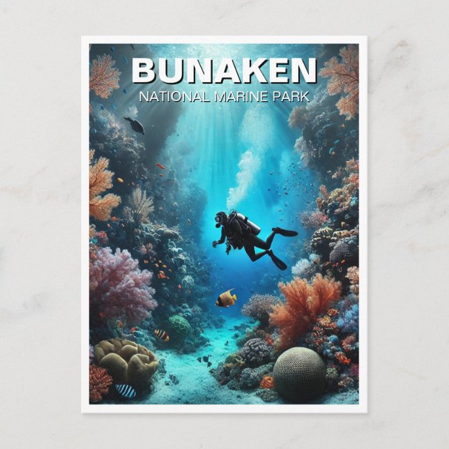 Cartão Postal Bunaken Indonesia Scuba Diver (Frente)