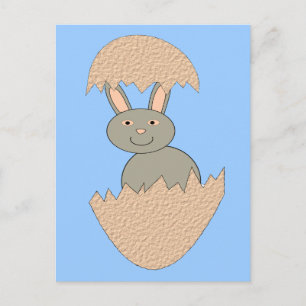 Cartão Postal Bunny Hatching from Egg Weird Postcard