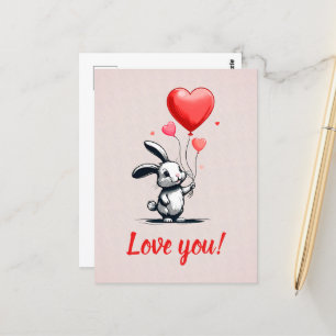 Cartão Postal Bunny Love Balloons