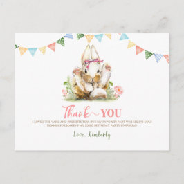 Cartão Postal Bunny Pink Floral Aniversário Obrigado