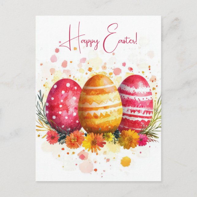 Cartão Postal Bunte Aquarell Oster Postkarte mit Ostereiern (Frente)