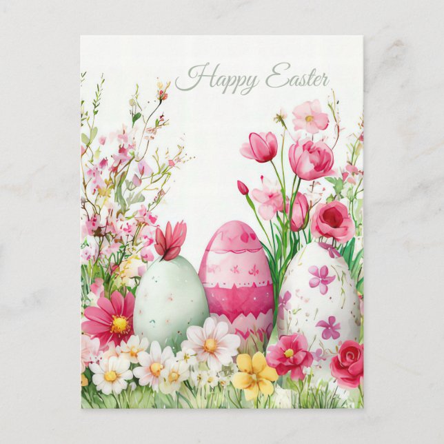 Cartão Postal Bunte Aquarell Oster Postkarte mit Ostereiern (Frente)