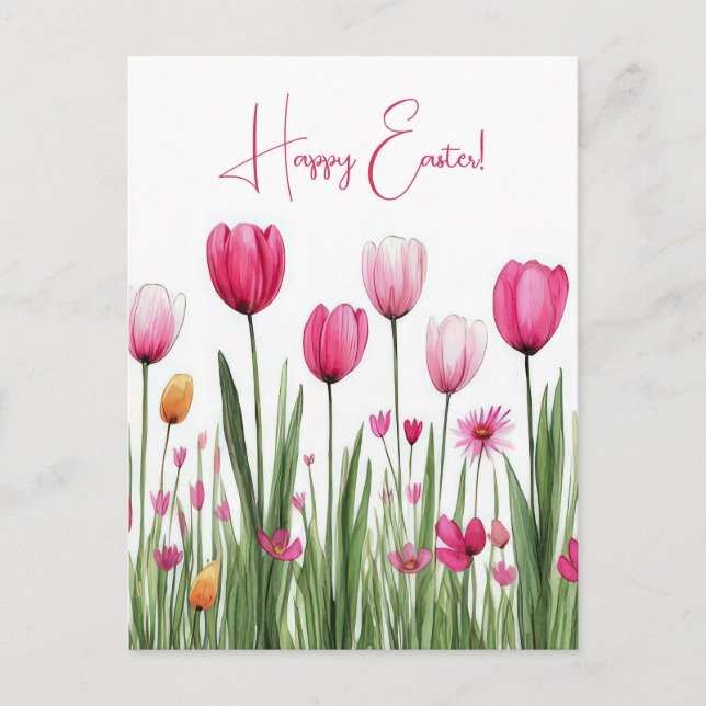 Cartão Postal Bunte Aquarell Oster Postkarte mit Tulpen (Frente)