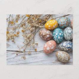 Cartão Postal Bunte Ostereier Postkarte mit Frühlingsblumen