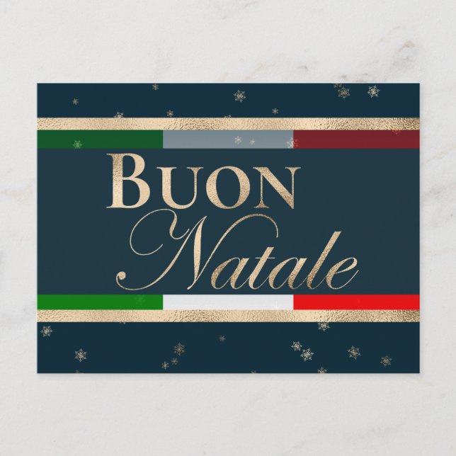 Cartão Postal Buon Natale Italiana Flag no Blue Christmas (Frente)
