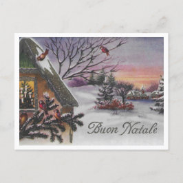 Cartão Postal Buon Natale vintage italiano dos anos 40 Cena de N