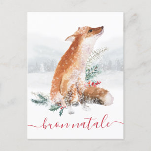 Cartão Postal Buon Natale Volpe Rossa Scena di Bosco Invernale