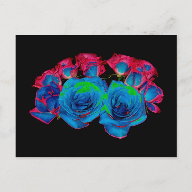 Cartão Postal Buquê Azul, Rosa e Verde (Efeito Solarizado) (Frente)