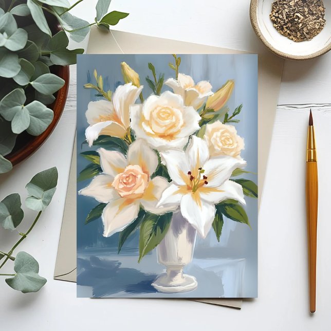 Cartão Postal Buquê Branco Floral Watercolor (Criador carregado)