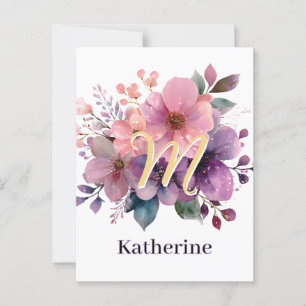 Cartão Postal Buquê de Aquarela Elegante com Nome Personalizado