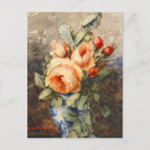 Cartão Postal Buquê de colheita de rosas num vaso