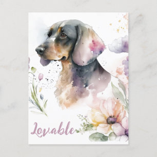 Cartão Postal Buquê de Dachshund e flores