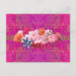 Cartão Postal Buquê de Flor de Padrão Mandala Rosa