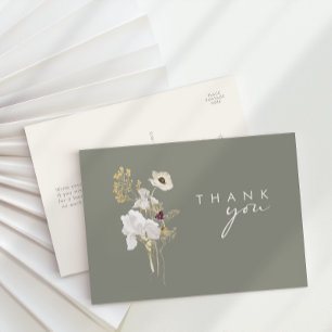 Cartão Postal Buquê de Flor Selvagem Sábio Verde Obrigado