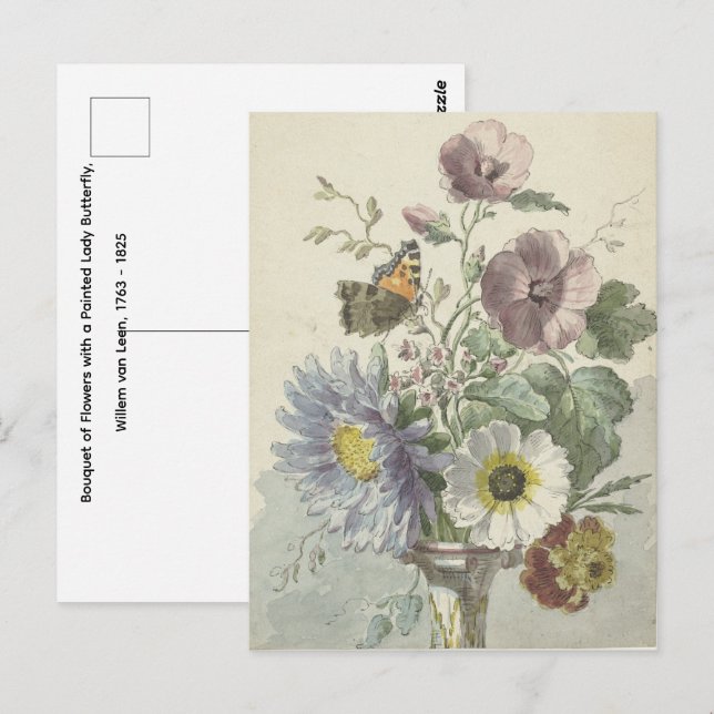 Cartão Postal Buquê de Flores - Borboleta Dama Pintada (Frente/Verso)