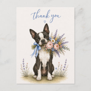Cartão Postal Buquê de Flores Boston Terrier Obrigado