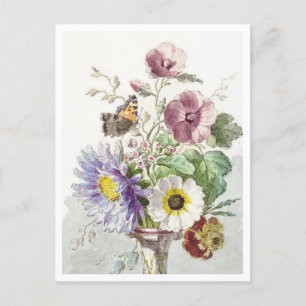 Cartão Postal Buquê de Flores com Pintura de Borboleta