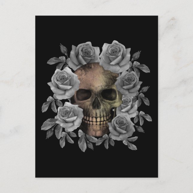 CARTÃO POSTAL BUQUÊ DE FLORES CRÂNIO PRETO E BRANCO (Frente)