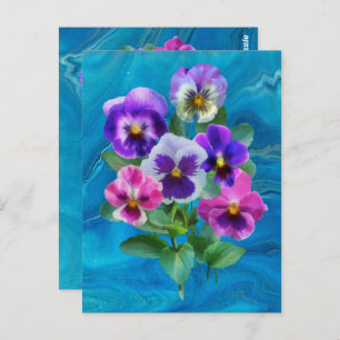 Cartão Postal Buquê de Flores de Pansy Violets OBRIGADO