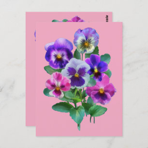 Cartão Postal Buquê de Flores de Pansy Violets OBRIGADO