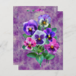 Cartão Postal Buquê de Flores de Pansy Violets OBRIGADO