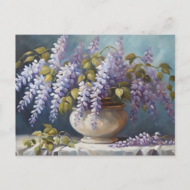 Cartão Postal Buquê de Flores de Wistéria em um Vaso (Frente)