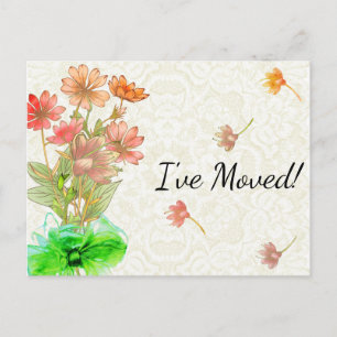 Cartão Postal Buquê de Flores e Novo Endereço de Renda Antiga