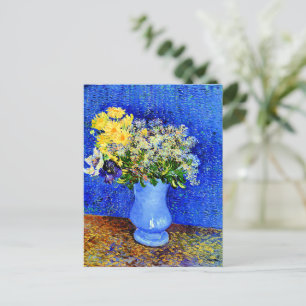 Cartão Postal Buquê de Flores em Vaso Azul